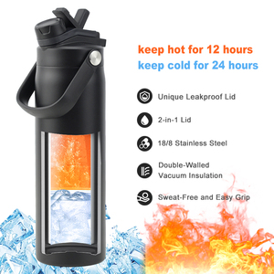 Portable 24oz Sport Water Bottle 2-in-1 Dust-proof Straw & Chug Lid Stainless Steel Double Wall Vacuum Insulated Custom <b>Flask</b> - Product Image 5