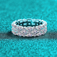Bague d'éternité en argent sterling 925 plaqué rhodium avec moissanite certifiée GRA, 3 rangs, coupe princesse, entièrement pavée, luxe, mariage