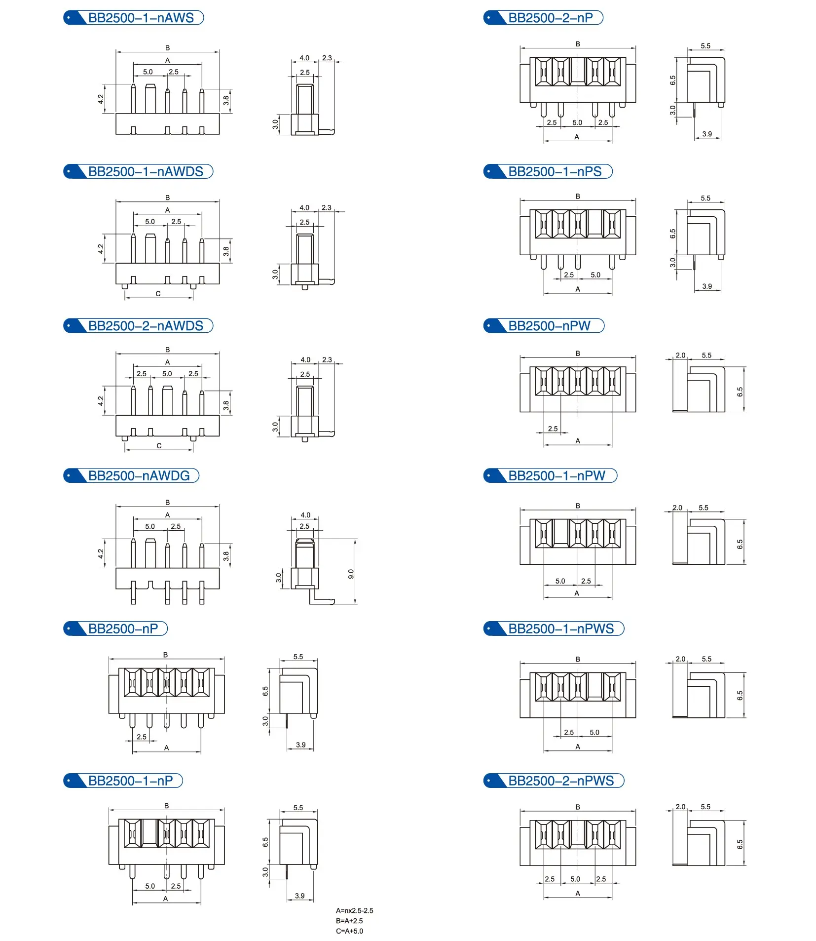 ZWG 2.5 มม. pitch BB2500 แบตเตอรี่ลิเธียมไอออนชาร์จ Connector แบตเตอรี่แล็ปท็อป Connector smt 3 พินแบตเตอรี่