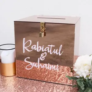 UV Printing Silver Rose Gold Mirror Acrylic Box Acrylic Wedding Wishing Well Personalised Box