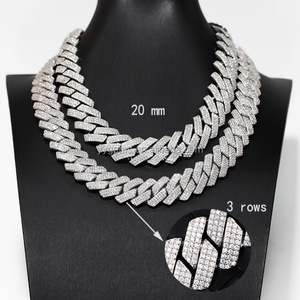RTS Hip Hop Cuban Link Chains 20mm 3rows Solid 925 <b>Silver</b> Shining VVS Moissanite Chain Men <b>Diamond</b> <b>Necklace</b> - Product Image 2