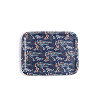 Plateau de service alimentaire rectangulaire classique personnalisé avec impression florale, en bois courbé, finition laquée, multifonctionnel pour la cuisine et le bureau