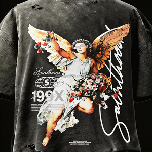 Camiseta de Algodón 100% de Diseño, de Alto Gramaje, con Lavado Ácido, Gráfica, para <span class=keywords><strong>Hombre</strong></span>, Corta, Oversize y Desgastada, de Fabricante - Product Image 3
