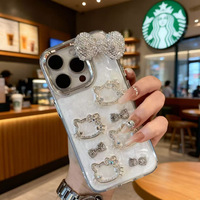 Coque de protection anti-chute 3D nœud chat scintillant blanc perle pour iPhone 18 Pro Max, compatible iPhone 17 16 15 14 13