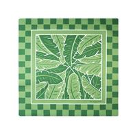 Tapis de jeu de mahjong pliable personnalisé à motif de feuilles tropicales, bordure en damier vert, antidérapant, insonorisant, expédié en rouleau