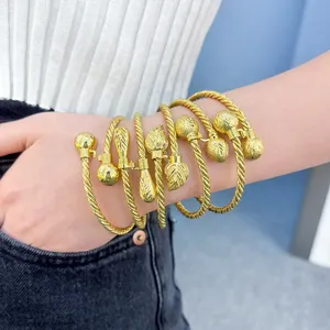 Gelang lapis emas 24K wanita, perhiasan gelang lapis tembaga modis terkemuka