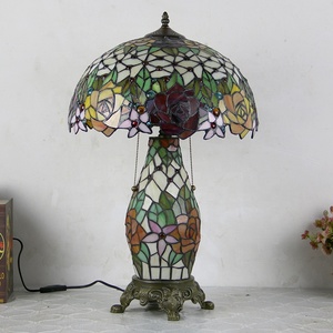 Lampada da Tavolo Classica Europea Mediterranea LongHuiJing, Ecologica, Flessibile e Regolabile, con <span class=keywords><strong>Paralume</strong></span> in Vetro Colorato Rosa, LED AC - Product Image 4