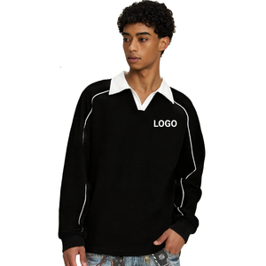 Nuova <span class=keywords><strong>Felpa</strong></span> <span class=keywords><strong>Polo</strong></span> da Uomo Oversize a Maniche Lunghe <span class=keywords><strong>con</strong></span> Collo Alto, Stampa Digitale Nera, Stile Streetwear - Product Image 2