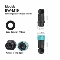 Conector Impermeable M19 IP68 de 3 Cables, Macho y Hembra, En Línea, para Fuente de Alimentación LED para Exteriores