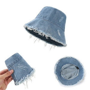 Wide Brim Denim <b>Bucket</b> <b>Hat</b> with Rough Edge Sun Protection <b>for</b> Outdoor Sports & Travel <b>Big</b> <b>Head</b> Circumference Unisex - Product Image 3