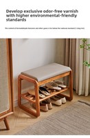 Banc d'entrée double portable en bois massif, nouveau style chinois, avec assise rembourrée confortable
