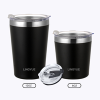 Gobelet isotherme à double paroi Lingyue 8oz 12oz en acier inoxydable 304 avec couvercle coulissant