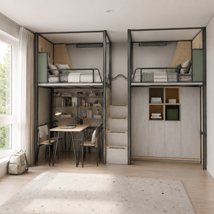 Modern Metal Elevated Loft <b>Bed</b> <b>Bunk</b> <b>Bed</b> for Students Dormitory Staff and Company Apartment and University Use - Product Image 1