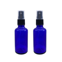 LanJing Vaporisateur en verre bleu de 50ml avec couvercle à vis noir Atomiseur de 30ml Bouteille de parfum portable à brume fine Sérigraphie