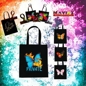 Eco-friendly Canvas <b>Tote</b> Bag <b>with</b> <b>Zipper</b> Closure Custom Size Black Cute Design for Class Students - Product Image 3