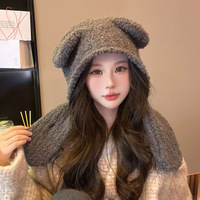 Bonnet tricoté chaud Y2K avec oreilles d'ours mignonnes, bonnet tendance de couleur unie pour couple, protection des oreilles en crochet, automne-hiver