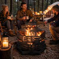 Brasero d'extérieur modulaire hexagonal géométrique robuste et empilable, portable, pour brûlage de bois, avec poignées, vente en gros