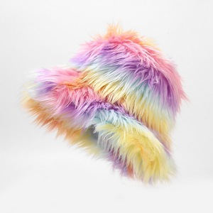 Ff3055 Mũ ngư dân sang trọng vành rộng ấm áp mùa đông mũ xô lông dài mùa đông mũ xô lông lông mờ cầu vồng - Product Image 6