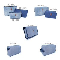 Sac cosmétique tendance de luxe personnalisé avec motif carré, en denim et semi-cuir PU, avec logo et étiquette privée