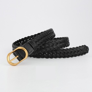 <span class=keywords><strong>Ceinture</strong></span> vintage <span class=keywords><strong>tressée</strong></span> en cuir véritable pour <span class=keywords><strong>femme</strong></span>, fine, avec boucle ardillon en alliage doré, sangle tendance pour jupe en jean et pull en maille - Product Image 2