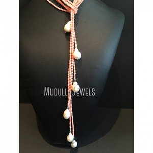 LN24136 perlas de Coral rosa y de plata collar de perla - Product Image 3
