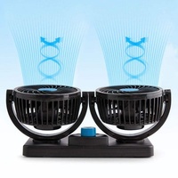 Ventilateur de voiture à double tête 24V/12V, rotation à 360 degrés, puissant, silencieux, 2 vitesses réglables, vent puissant, refroidissement automatique