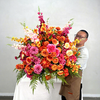 Grande Fleur Artificielle de Mariage de 80 cm, Boule de Roses Soie Orange et Rouge pour Centres de Table d'Événements et Décoration de Mariage