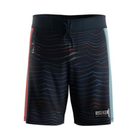 Short de bain pour homme bleu marine foncé avec poche arrière à rabat motif vague, doté d'un œillet métallique et de panneaux latéraux en maille respirante