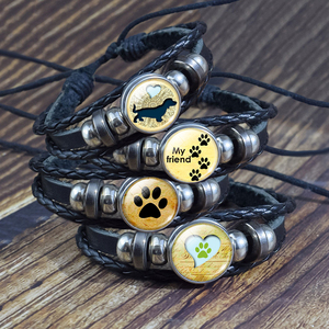 <span class=keywords><strong>Bracelet</strong></span> en cuir multi-couches à thème animalier avec profil d'ombre <span class=keywords><strong>de</strong></span> <span class=keywords><strong>chien</strong></span> et empreinte <span class=keywords><strong>de</strong></span> <span class=keywords><strong>patte</strong></span>, bijou décontracté réglable pour femmes et hommes - Product Image 1