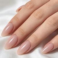 Faux ongles à presser en amande, rose nude laiteux, effet gelée transparente brillante, vente en gros, étiquette privée personnalisée