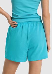 Pantalones cortos de felpa francesa de color azul claro con logotipo personalizado, pantalones cortos con bolsillo y cordón para correr, pantalones cortos informales de talla grande, ropa de calle - Product Image 3