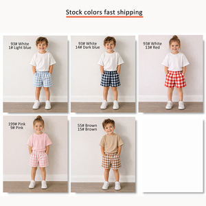 Conjunto de Verano para Bebé 100% Algodón Orgánico, de 6 <span class=keywords><strong>Meses</strong></span> a 6 Años, Camiseta de Jersey Sólido y Pantalones Cortos Teñidos con Hilo - Product Image 4