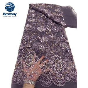 Bestway Dust Pink Luxury Austria Bead bordado vestido de novia con lentejuelas tela de encaje de tul - Product Image 3