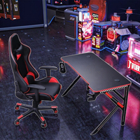 Ensemble Chaise et Table de Gaming Haut de Gamme en Métal et MDF, Grande Taille, avec Éclairage RGB Réglable, Extensible, et Support Casque pour Bureau