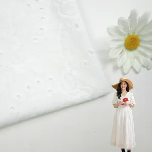 制造商布料白色干蕾丝100棉孔眼刺绣非洲婚纱面料