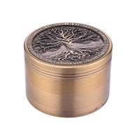 Nouvel Arrivage Vente en Gros Usine Broyeur à Herbes et Tabac Personnalisé Arbre de Vie Couleur Bronze 4 Couches Gravé en Relief