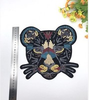 Appliques tête de léopard faites main de haute qualité, broderie à grandes paillettes pour vêtements et chapeaux, à coudre ou thermocollantes, en feutre non tissé