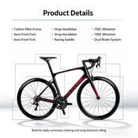 Vélo de route en fibre de carbone T800 à module élevé 700C, vélo de course à pignon fixe, frein sur jante, câblage interne, personnalisable, léger