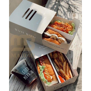 Emballage alimentaire jetable à clapet personnalisé pli papier kraft de qualité alimentaire rapide Burger poulet Hotdog boîte tirage famille part pack - Product Image 2