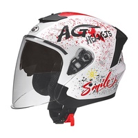Casque de moto demi-face blanc à double visière avec visière solaire intérieure, casque de sécurité en ABS