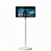 Téléviseur intelligent à écran tactile LED blanc de 21,5 pouces avec écran plat portable FHD 1080p sur roulettes