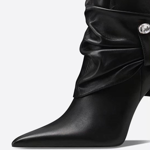 Bottes mi-mollet à bout pointu pour femme, grande taille 47, avec boucle, mi-hautes, coupe large, talons hauts, plissées - Product Image 4