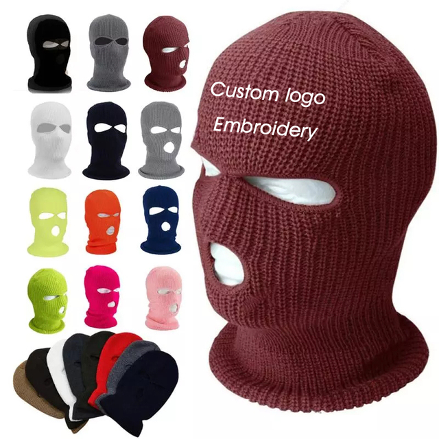 Wholesale Ski Mask Fashion Acrylic Pure Color 3 Hole Ski Mask Beanie Winter Warm Face Mask Knitted Balaclava