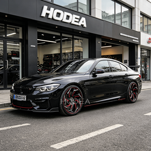 Rines Forjados Monobloque de 18-24 Pulgadas en Negro Brillante con Detalles Rojos, Diseño de Rayos Agresivos para <span class=keywords><strong>BMW</strong></span>/Tesla/Ford - Product Image 6
