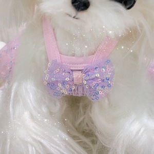 Robe de princesse pour animaux de compagnie, en polyester uni rose, avec nœud à paillettes, jupe bouffante, vêtements pour chien, mode quatre saisons - Product Image 3