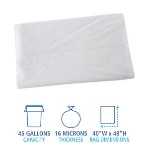 Forros para Contenedores Industriales de Alta Densidad Boardwalk, 45 Galones, 16 Micras, 40 x 48, Paquete Plano Natural de 200 Unidades/Cartón para Contenedores de Basura - Product Image 6