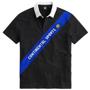 Camisa Negra de Manga Corta para Hombre, con Logotipo Diagonal Estampado, Transpirable, Diseño Deportivo Informal, Cierre de Botones, Rayas, 100% Algodón - Product Image 4
