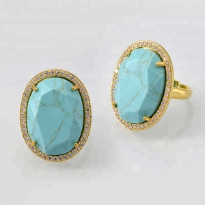 Grandes de oro de piedras preciosas Oval de <span class=keywords><strong>cristal</strong></span> Pave diseño de piedra ajustable anillos para los hombres o las mujeres - Product Image 1