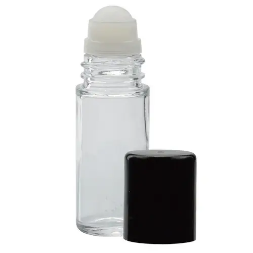 50 ml Glasflasche Ball nachfüllbar aufrollbar Flasche Behälter Flasche klares Glasflasche Flasche Verpackung für Ätherisches Öl mit schwarzem Deckel