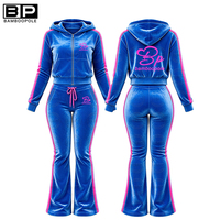 Collection Automne 2026 : Ensemble de survêtement Y2K personnalisé pour femme – Sweat à capuche zippé en velours et pantalon de jogging rayé en velours (2 pièces)